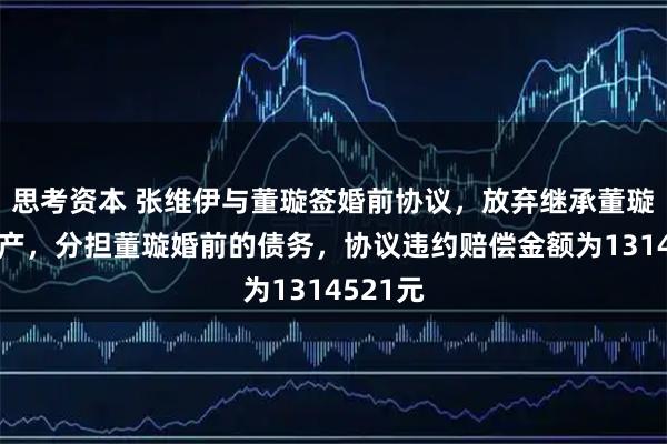 思考资本 张维伊与董璇签婚前协议，放弃继承董璇婚前财产，分担董璇婚前的债务，协议违约赔偿金额为1314521元