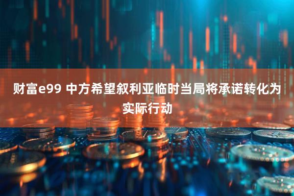 财富e99 中方希望叙利亚临时当局将承诺转化为实际行动